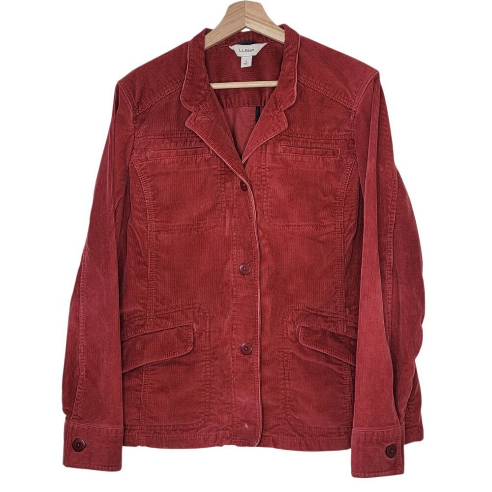 L.L. Bean Vintage Women's Maroon Corduroy 3 Button Jacket Blazer Size L